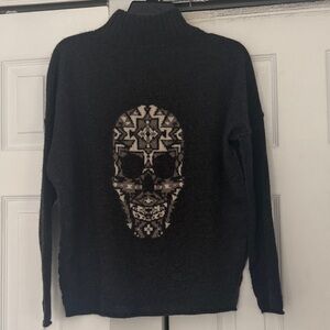Cashmere Skull on back  Dark Gray Turtleneck Sweater
